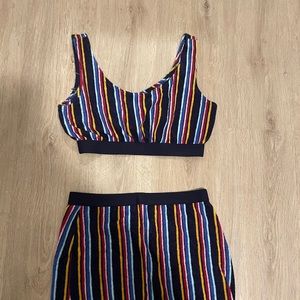Striped terry cloth crop top and skirt set